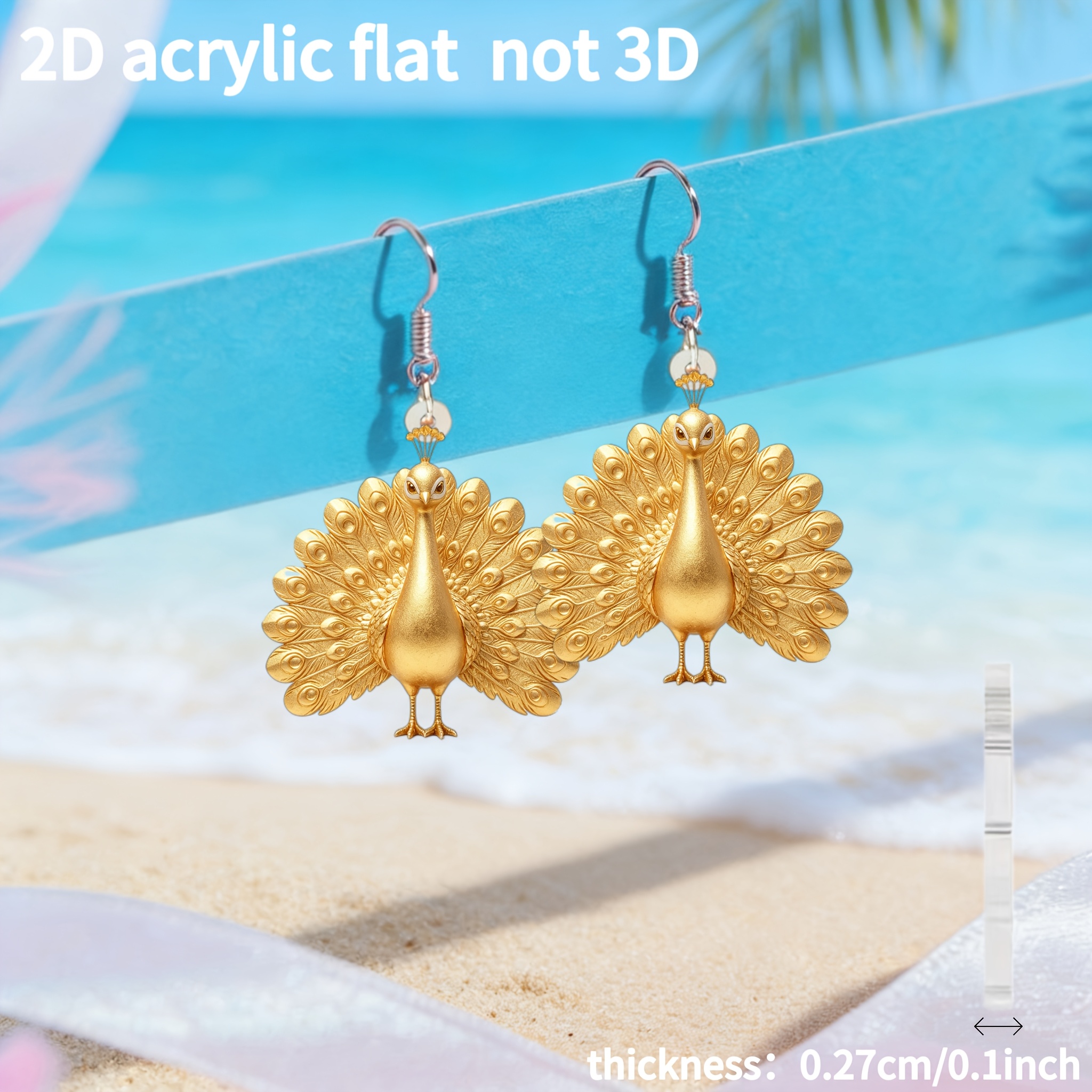 Women's 2D Flat Peacock Earrings for Daily Wear